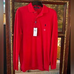 Ralph Lauren Polo Shirt Mens Small Red Iconic Mesh Long Sleeve Classic NWT
